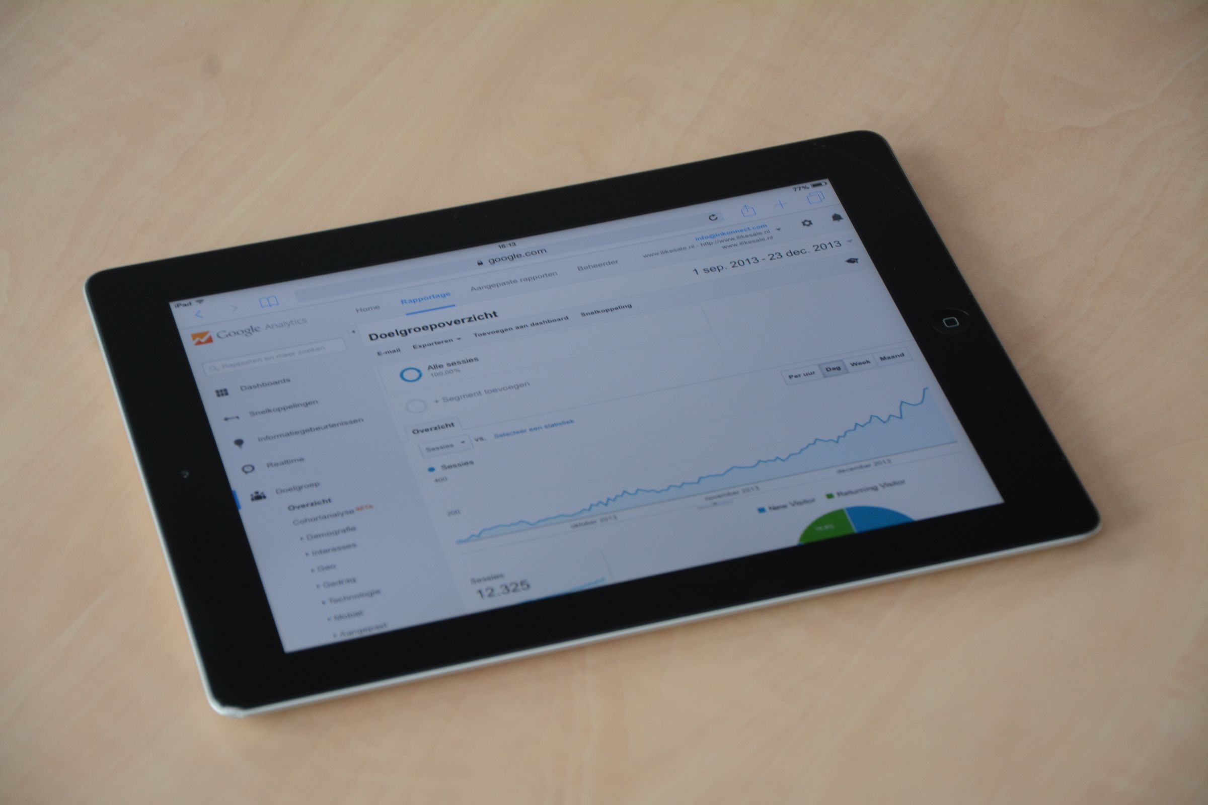 Tablet zeigt ein Analytics-Dashboard mit Diagrammen und Marketing-Kennzahlen